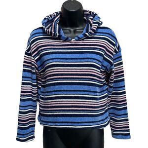 Unbranded Blue/Pink/White Striped Chenille Hood Sweater Long Sleeve See Measure‎